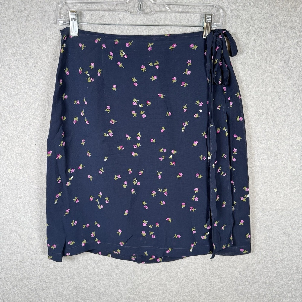 Ekol mini skirt womens 26" blue floral wrap made in turkey